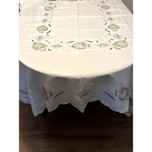 Embroidered Fish & Shells Sheen Tablecloth 68x86" Cutout Design